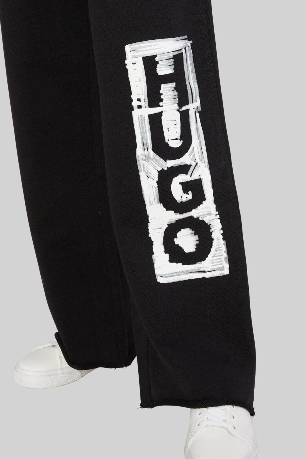 Hugo Kadın Nasuede Logo Baskılı Geniş Paça Spor Pantolon Siyah