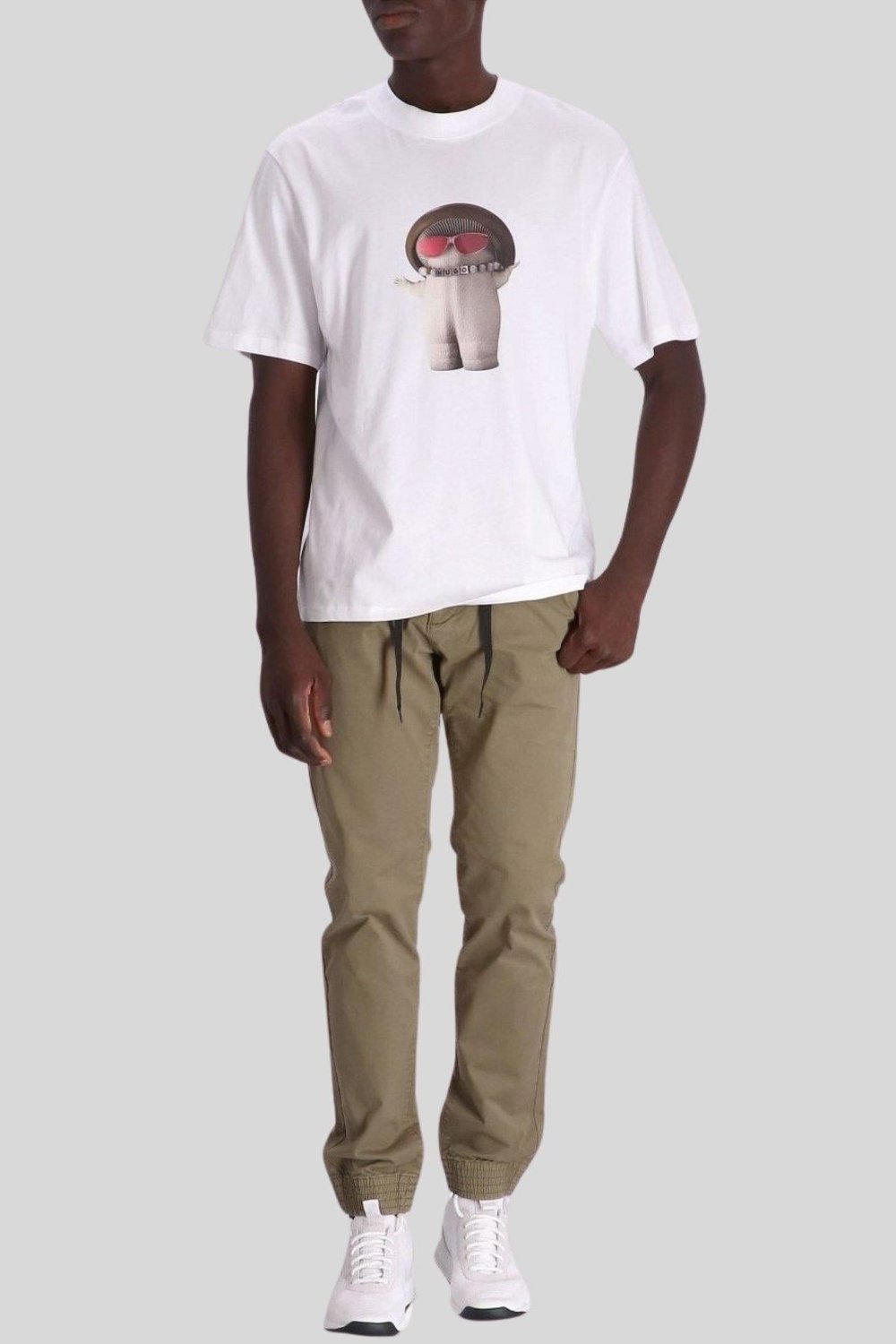 Hugo Logo Baskılı Erkek T-Shirt Beyaz 100
