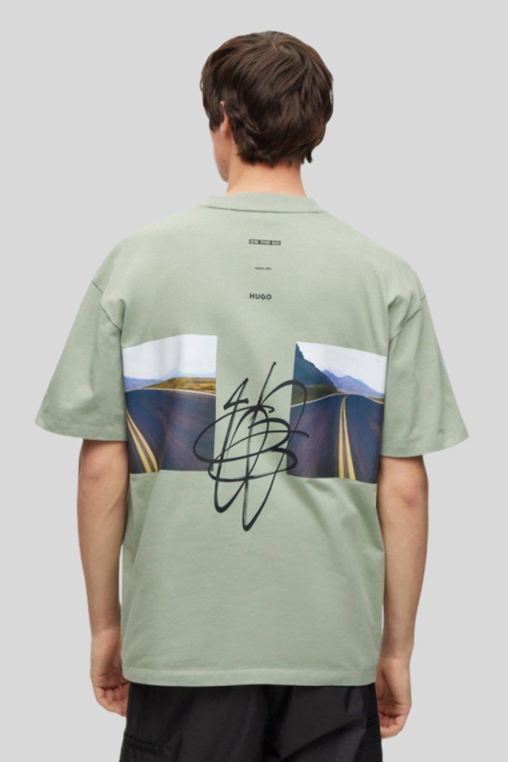Hugo Oversize Logo Baskılı Erkek T-Shirt Yeşil
