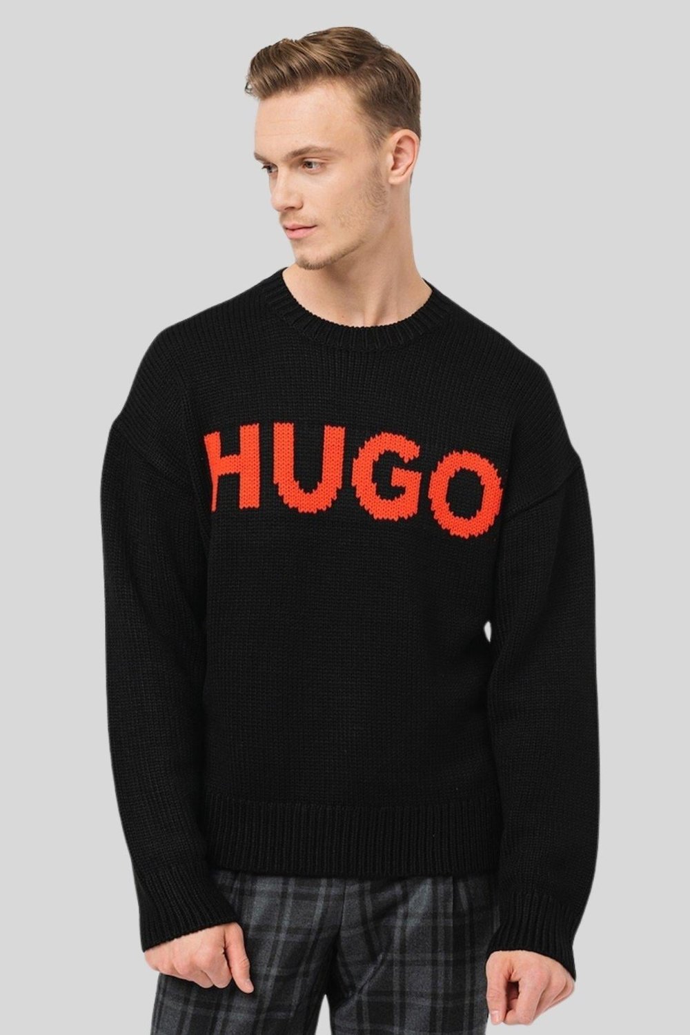 Hugo Regular Fit Logo Baskılı Erkek Kazak Siyah
