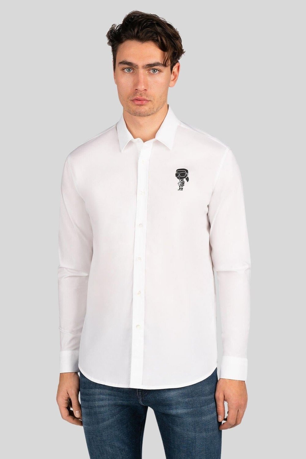 Karl Lagerfeld Kontrast Logo Motifli Erkek Gömlek Beyaz