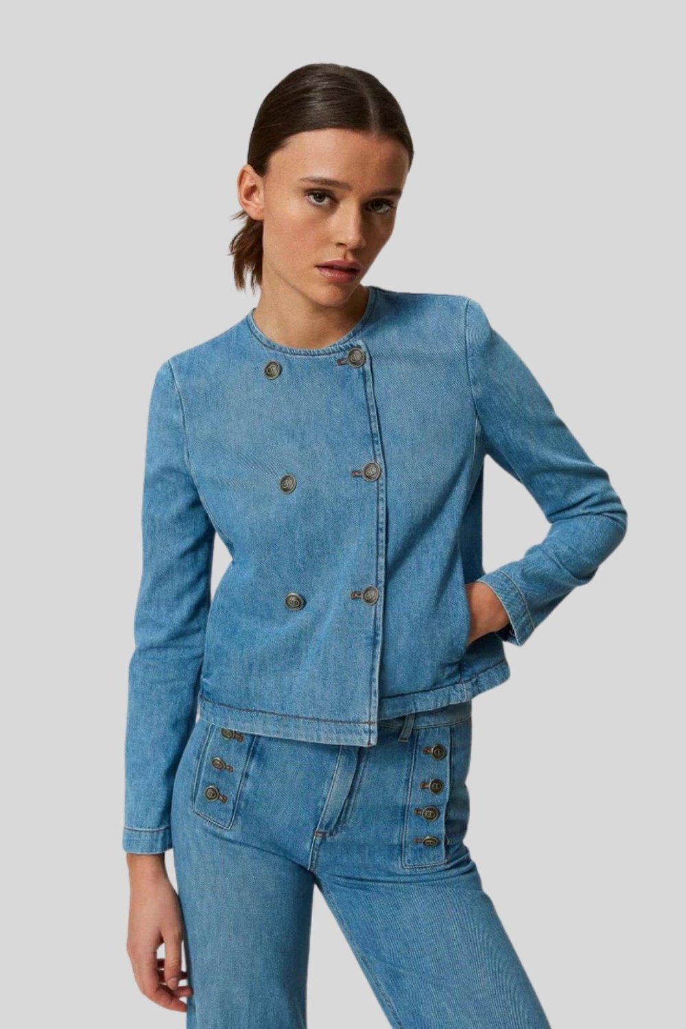 Twinset Kadın Jean Ceket Mavi