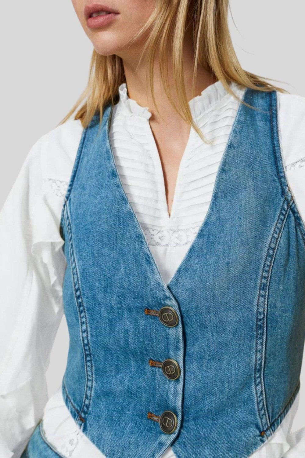 Twinset Kadın Jean Yelek Mavi