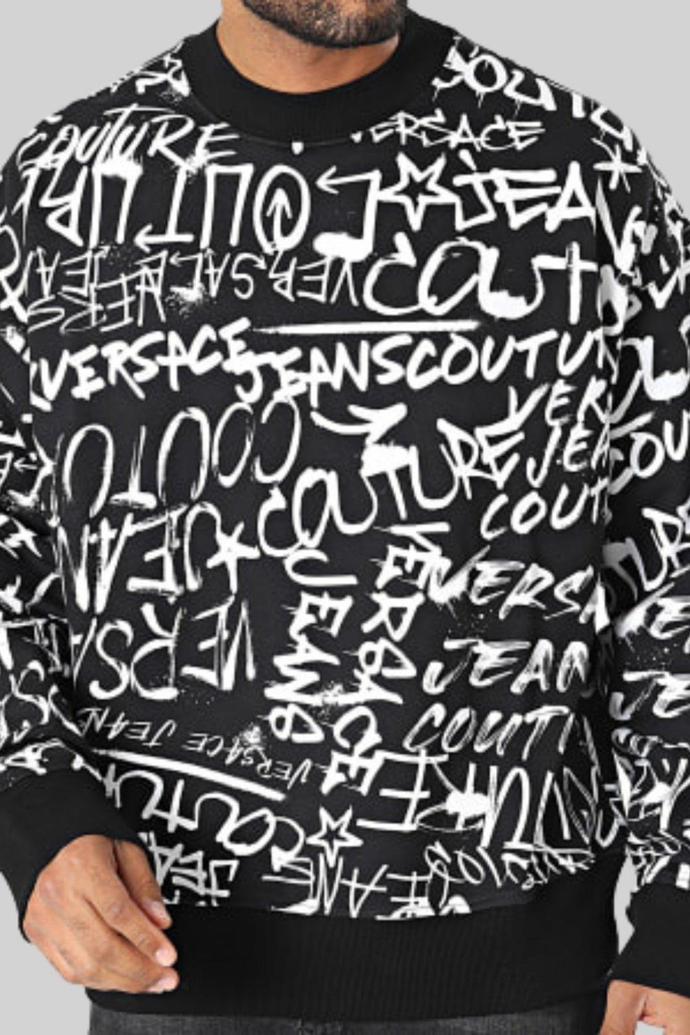 Versace Jeans Couture Erkek Uzun Kollu Baskılı Sweatshirt Siyah
