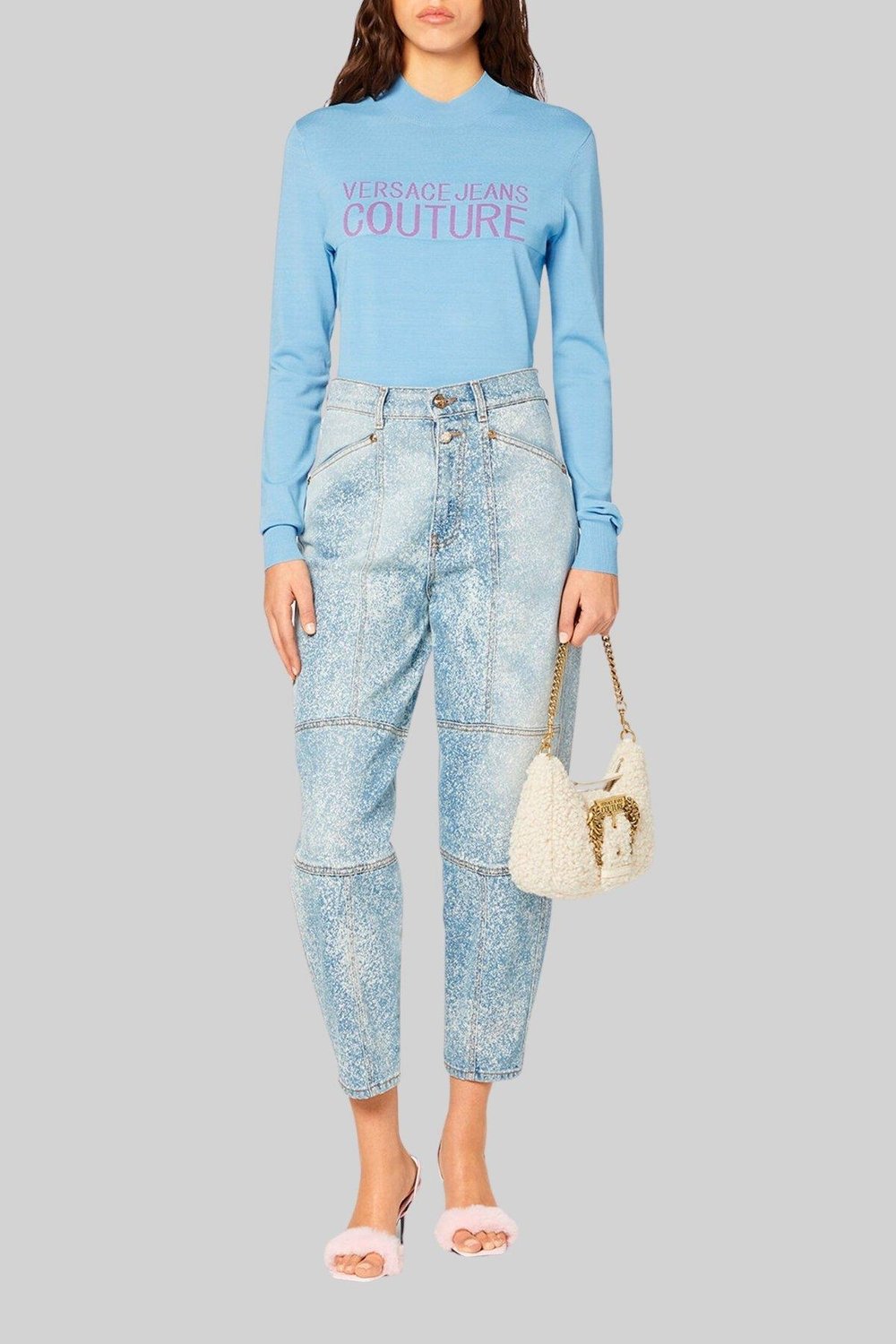 Versace Jeans Couture Kadın Logolu Kazak Mavi