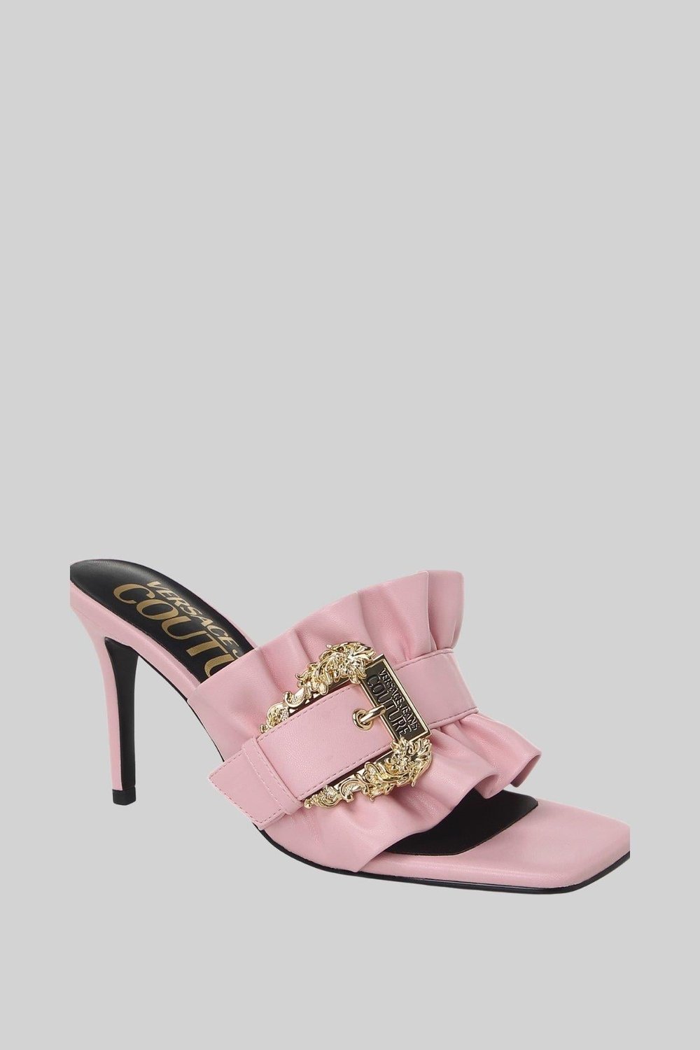 Versace Jeans Couture Kadın Technicolor Baskılı Askılı Yüksek Topuklu Ayakkabı Pembe