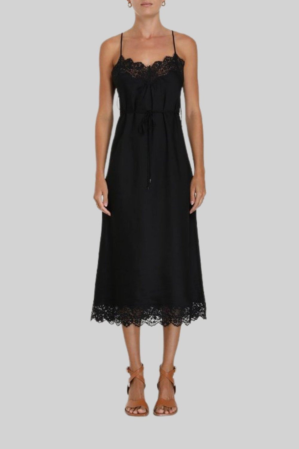 Zimmermann Kadın Dantel Panel Slip Midi Elbise Siyah