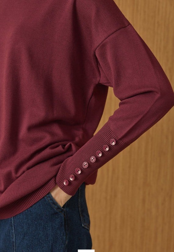 Basic Düğme Triko Bordo