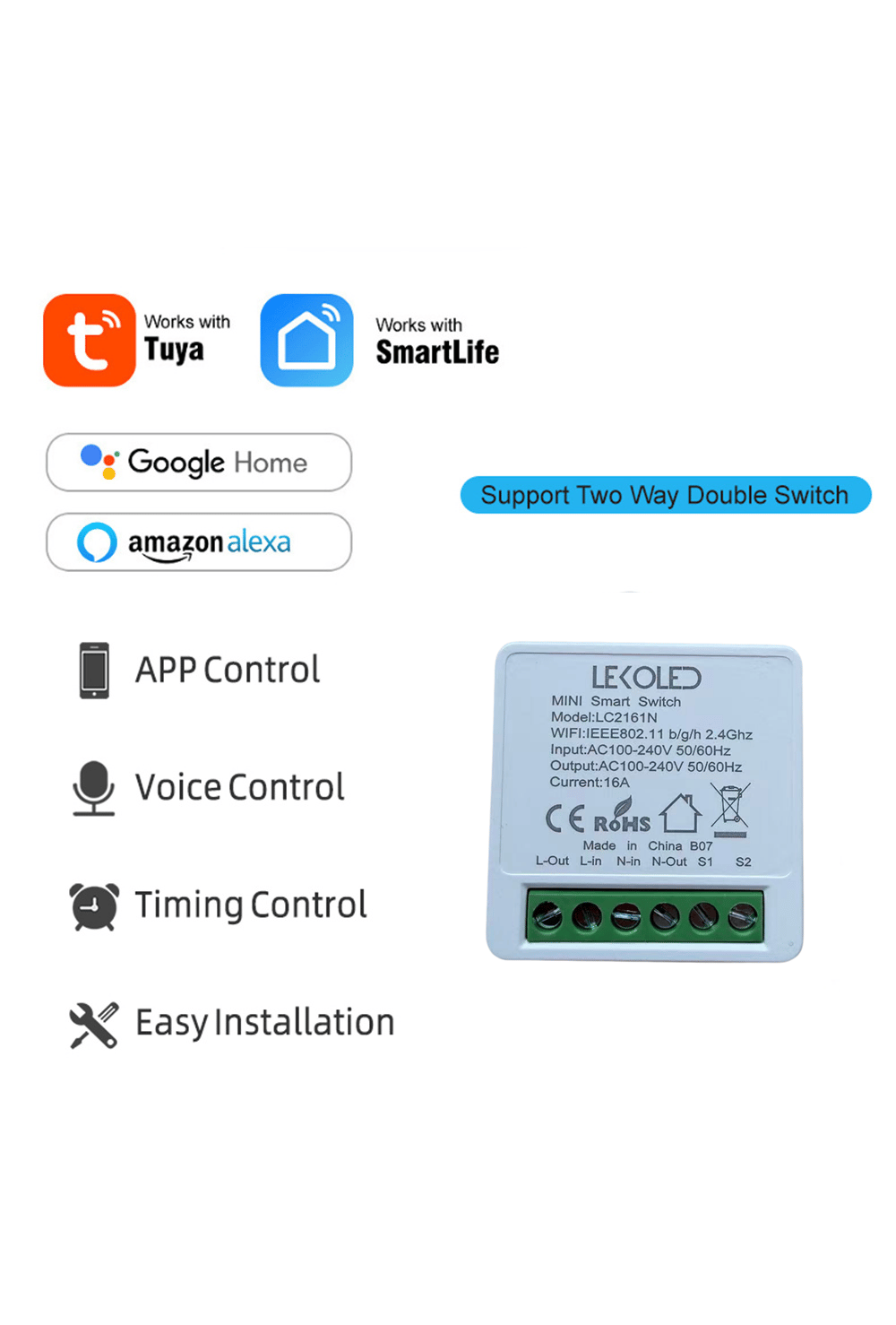  Tek Kanal Akıllı Wifi Anahtar Rölesi Tuya & Smart Life App Uyumlu
