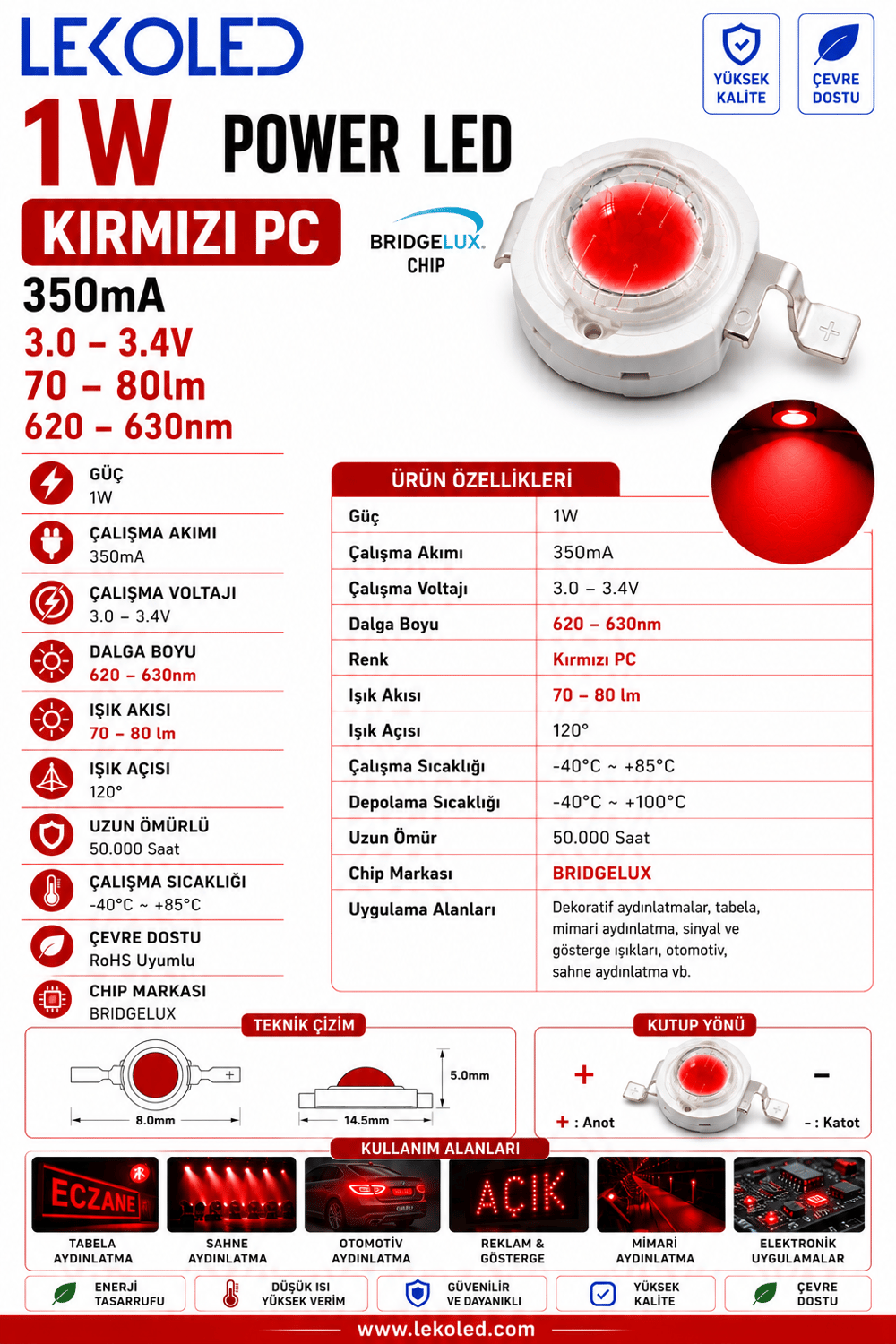 1W KIRMIZI Power Led PC