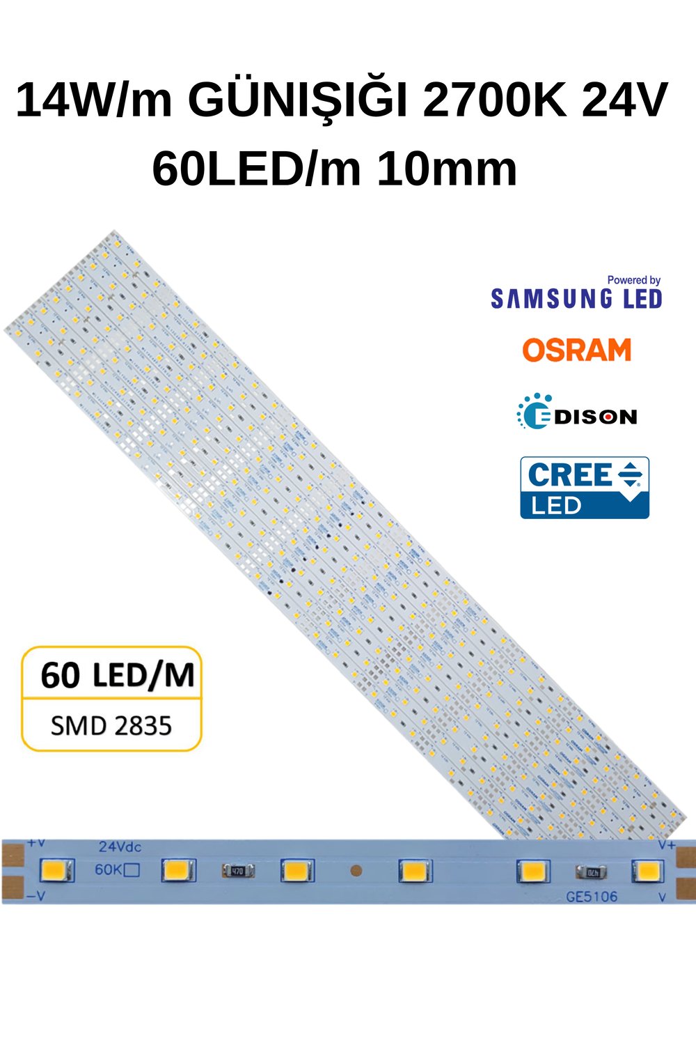 2700K GÜNIŞIĞI DİZGİ LED 60LED/M 14W 10MM