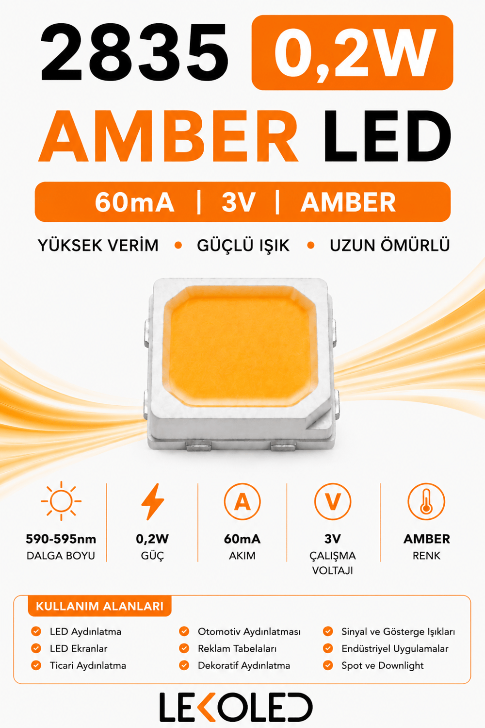 2835 0,2W AMBER 60mA 3V SMD LED 