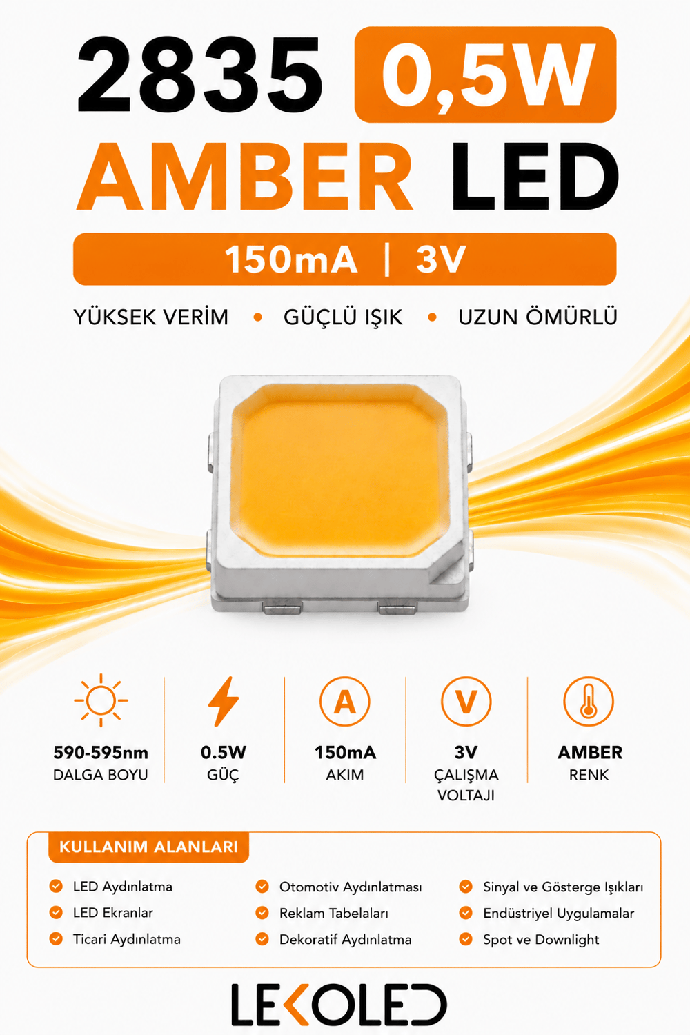 2835 0,5W AMBER 150mA 3V SMD LED 