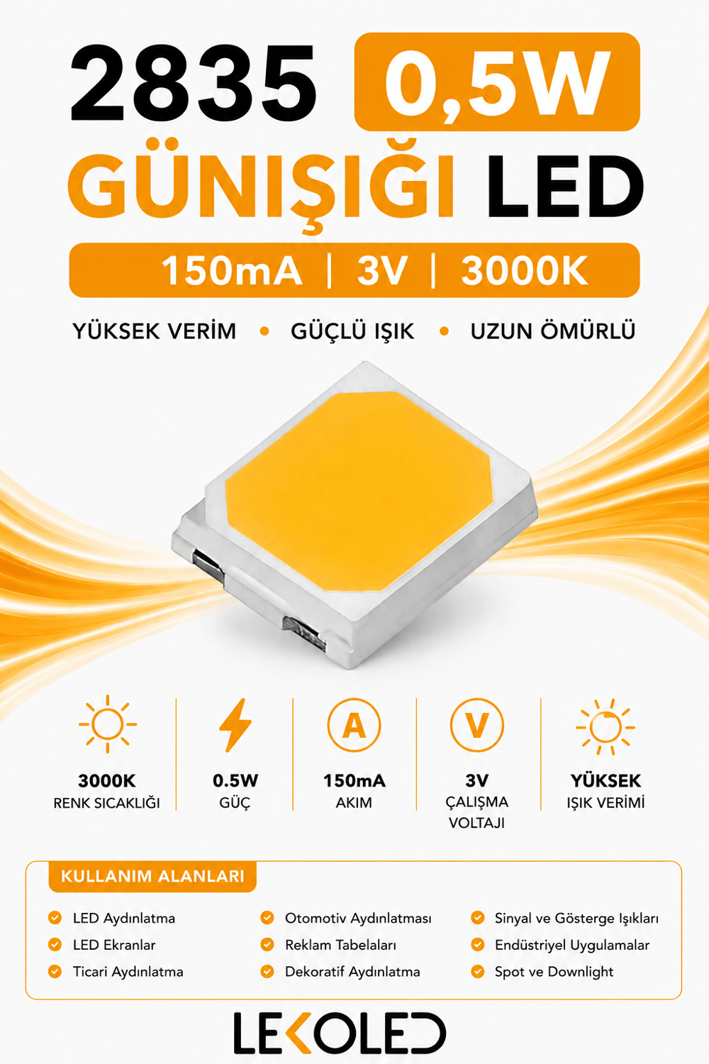 2835 150mA 3000K GÜNIŞIĞI 0.5W SMD LED
