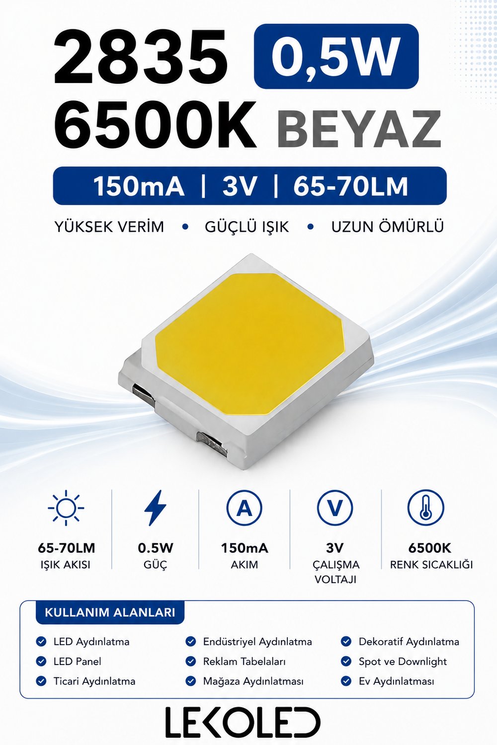 2835 150mA 6500K BEYAZ 0.5W SMD LED