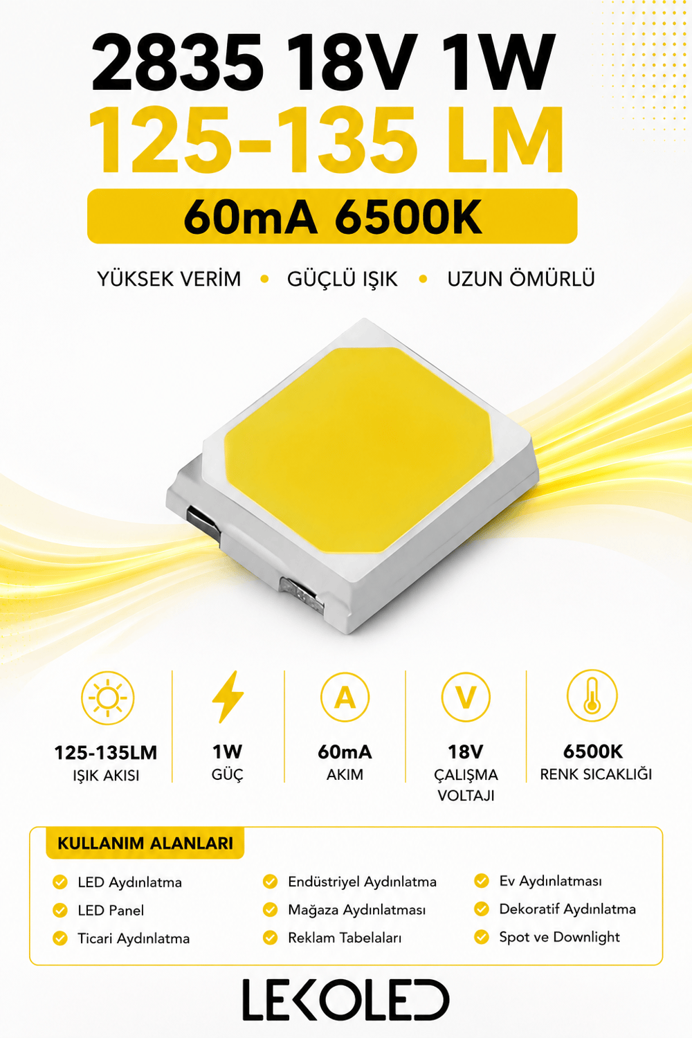 2835 18V 1W 125-135 LM 60mA 6500K