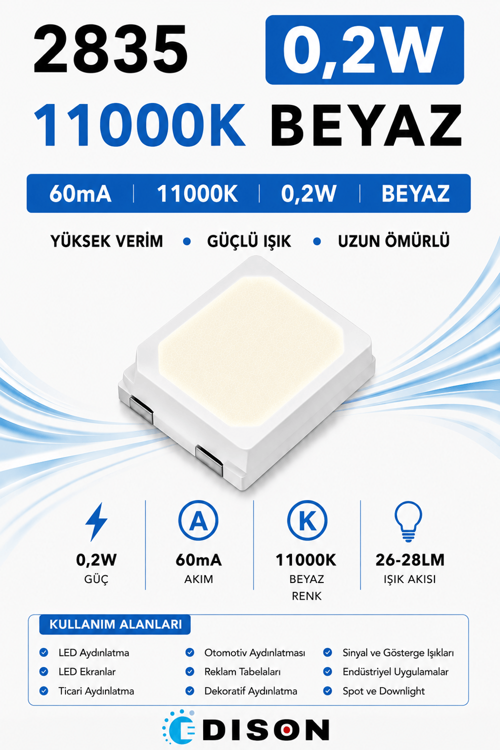 2835 60mA 11000K BEYAZ 0.2W SMD LED