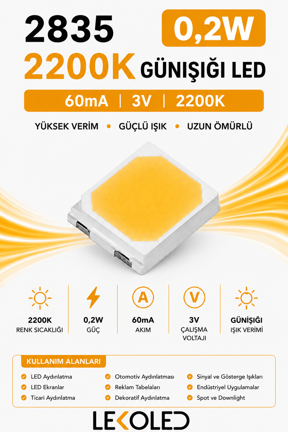 2835 60mA 2200K GÜNIŞIĞI 0.2W SMD LED