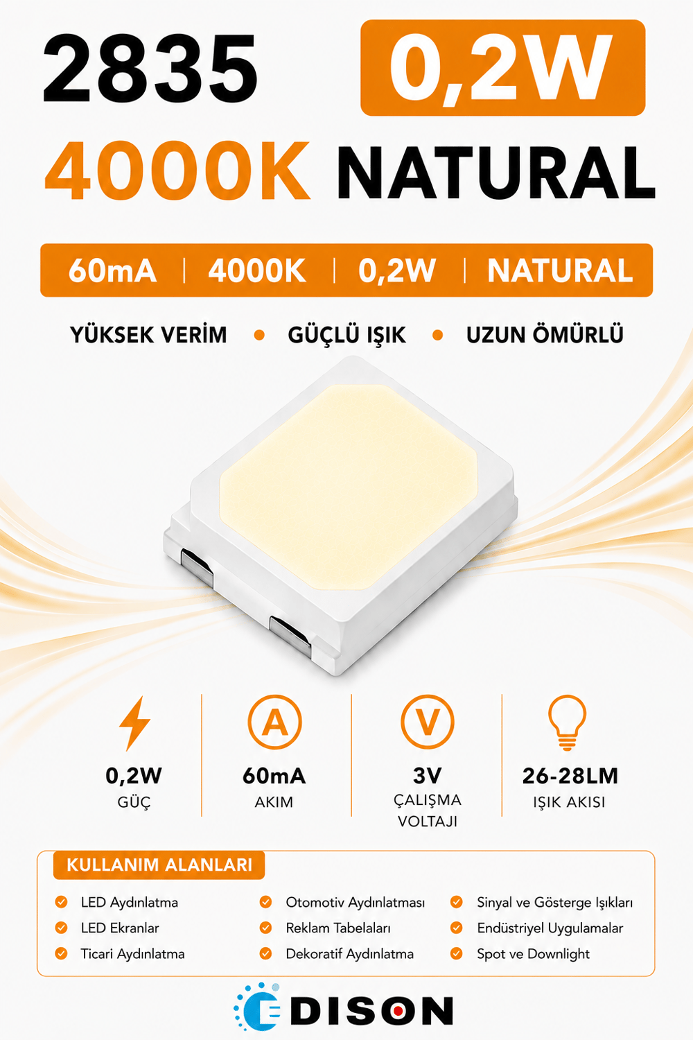 2835 60mA 4000K NATURAL 0.2W SMD LED