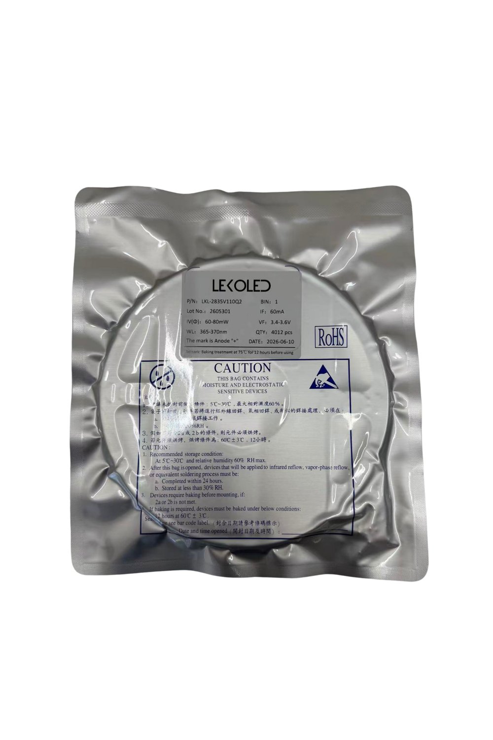 2835 UV LED 365-370nm 3.4-3.6V 60mA 60-80mW