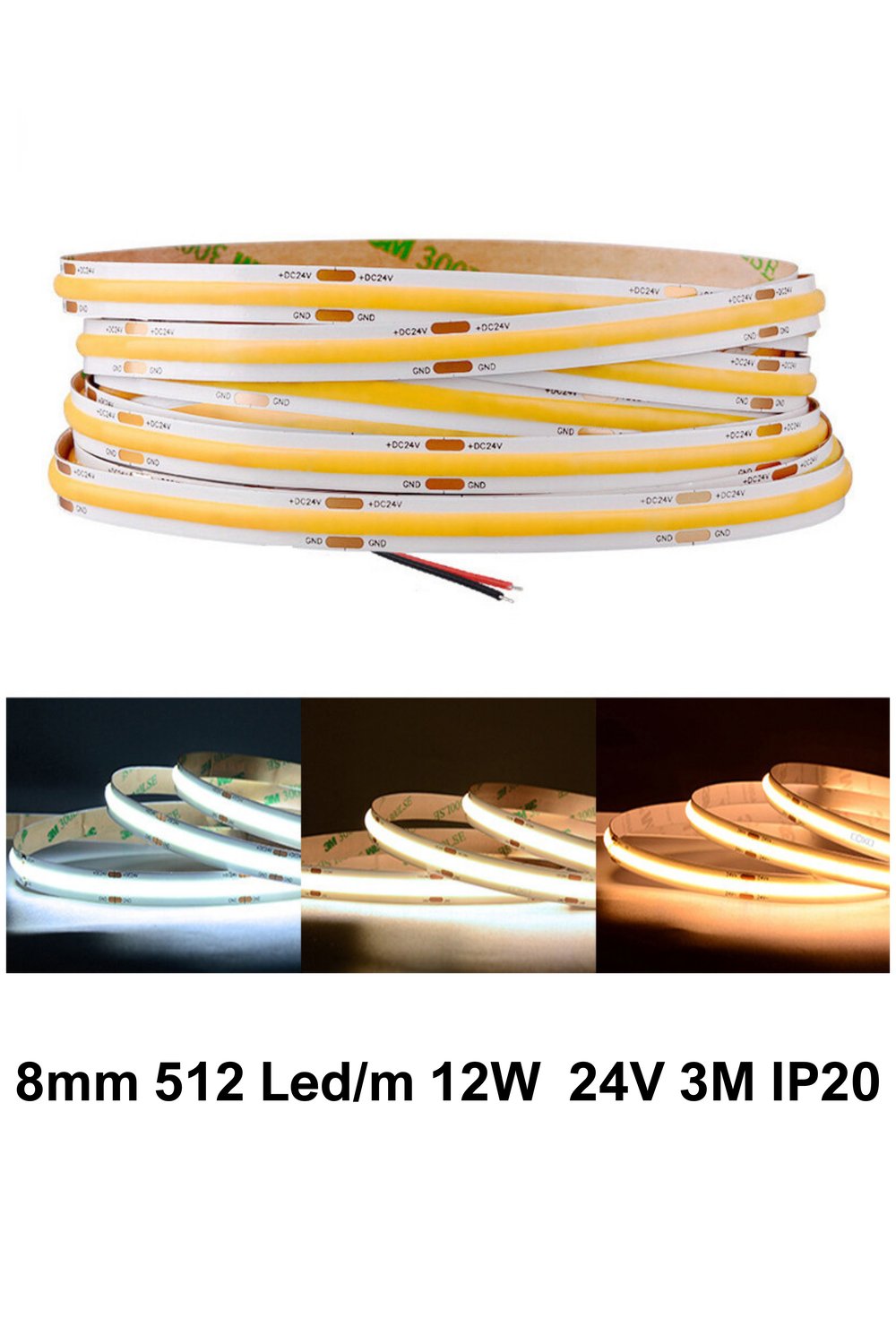 3000K GÜNIŞIĞI 512 LED 24V 12W İÇ MEKAN COB ŞERİT LED