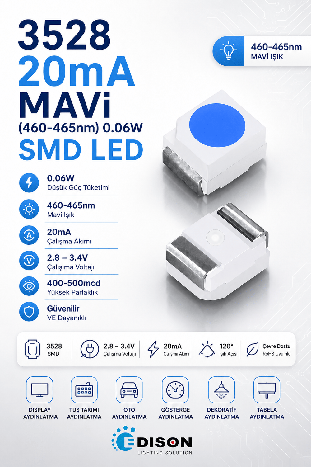 3528 Mavi SMD LED EDISON