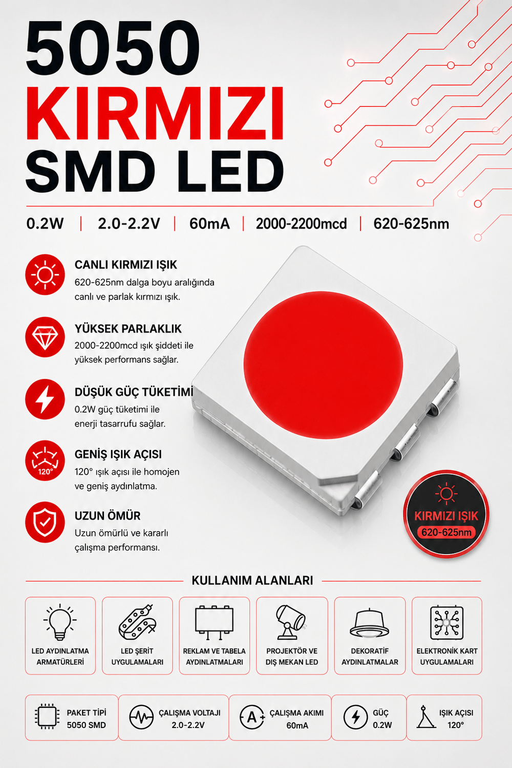 5050 KIRMIZI SMD LED 