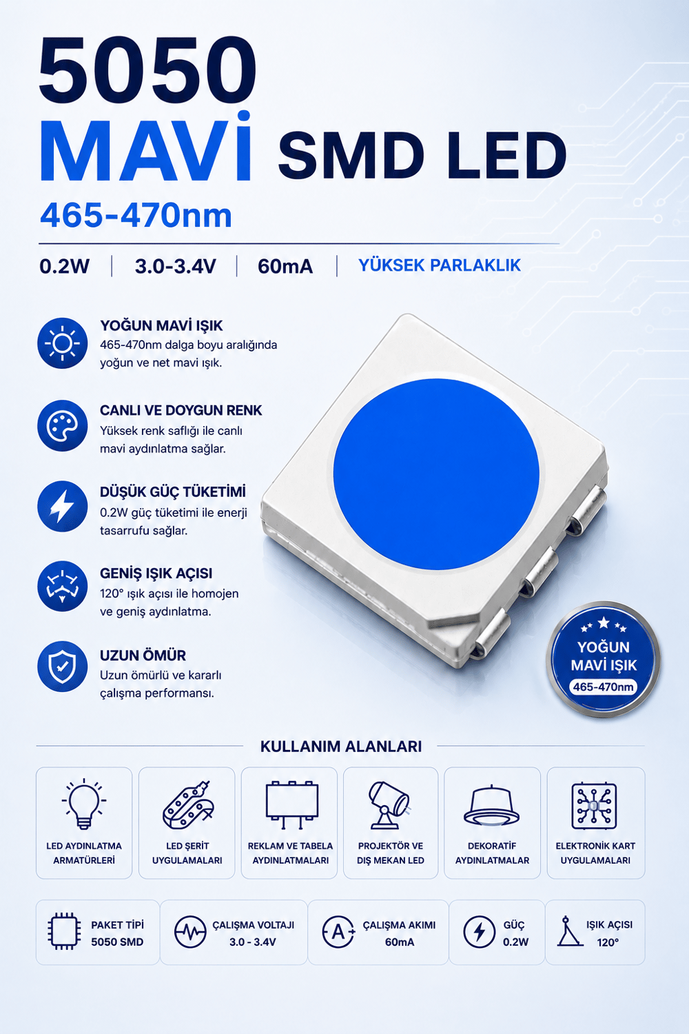 5050 MAVİ SMD LED 