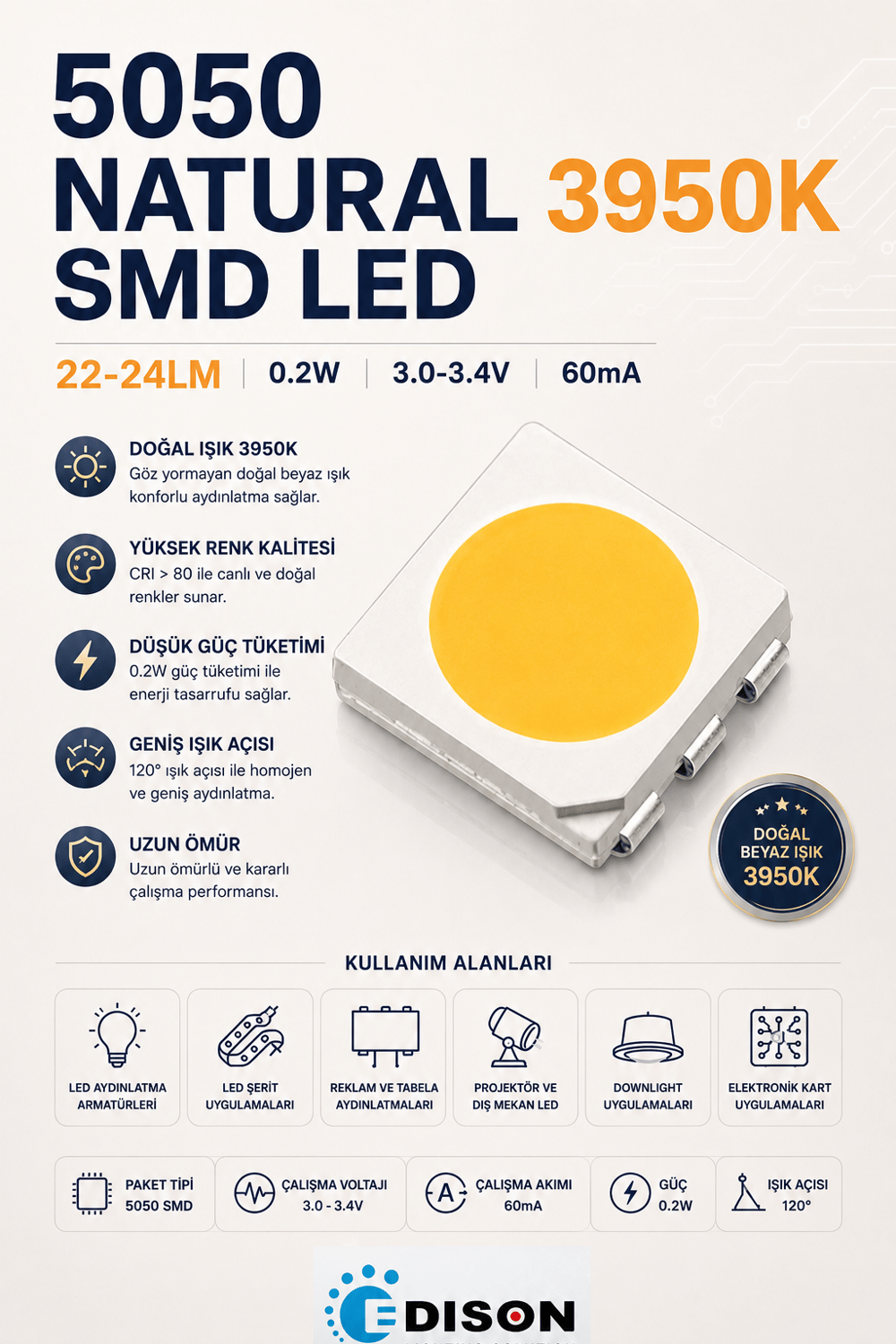 5050 NATURAL 3950K SMD LED 