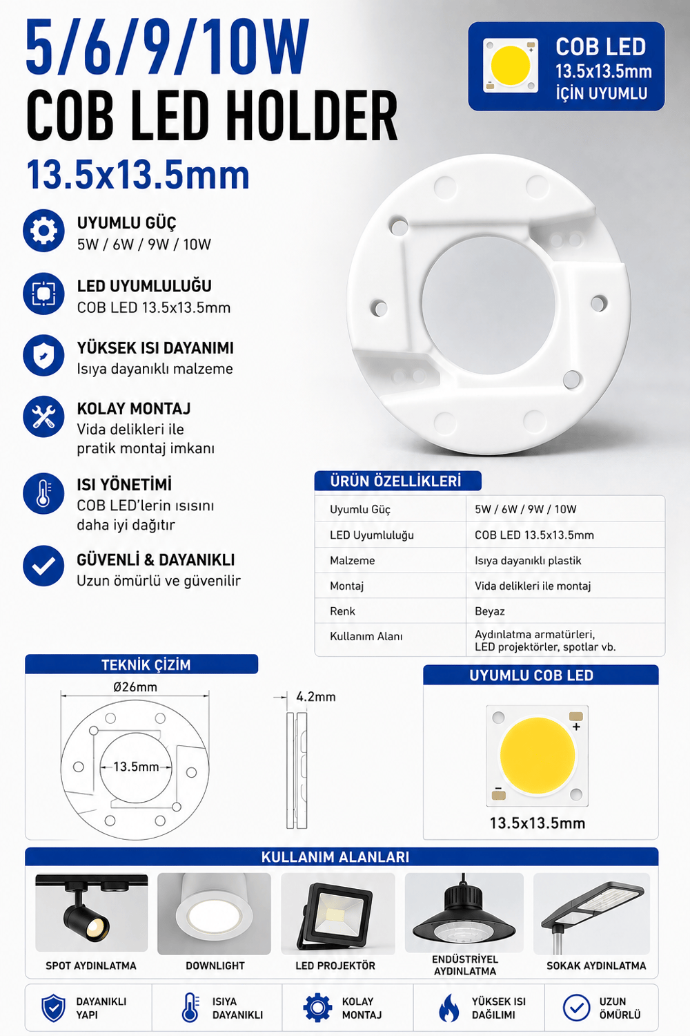 5/6/9/10W Cob Led Holder 13.5x13.5mm