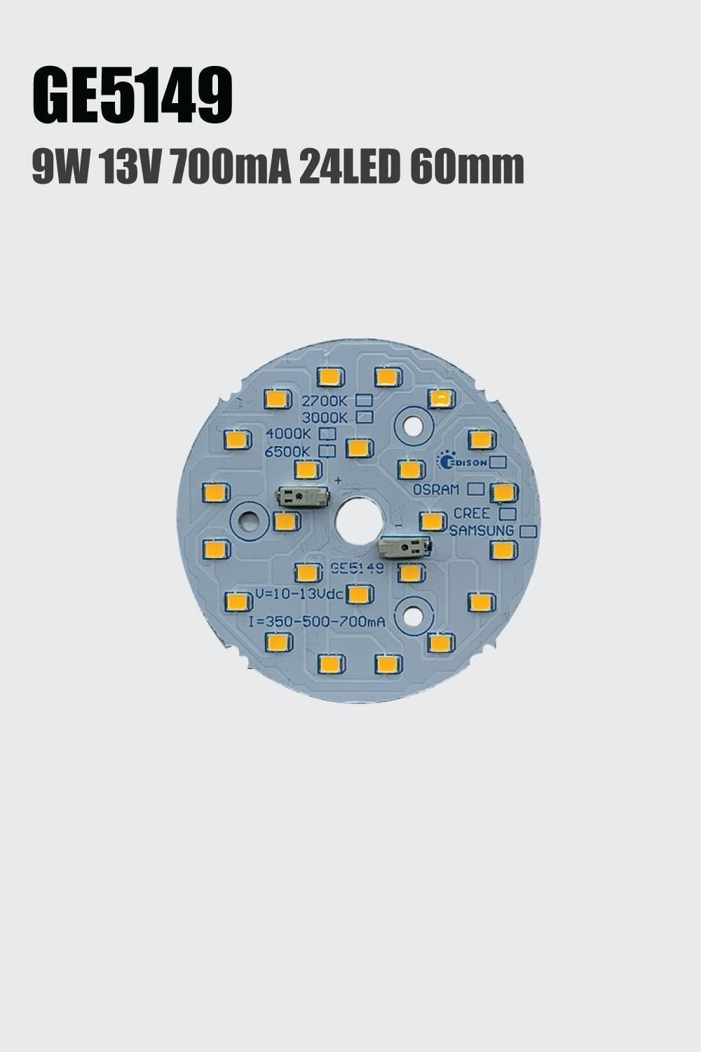 9W 60mm 3000K 24LED Yuvarlak Downlight LED PCB | 12-13V 350-700mA | Downlight Sabit Akım Yuvarlak LED Modül