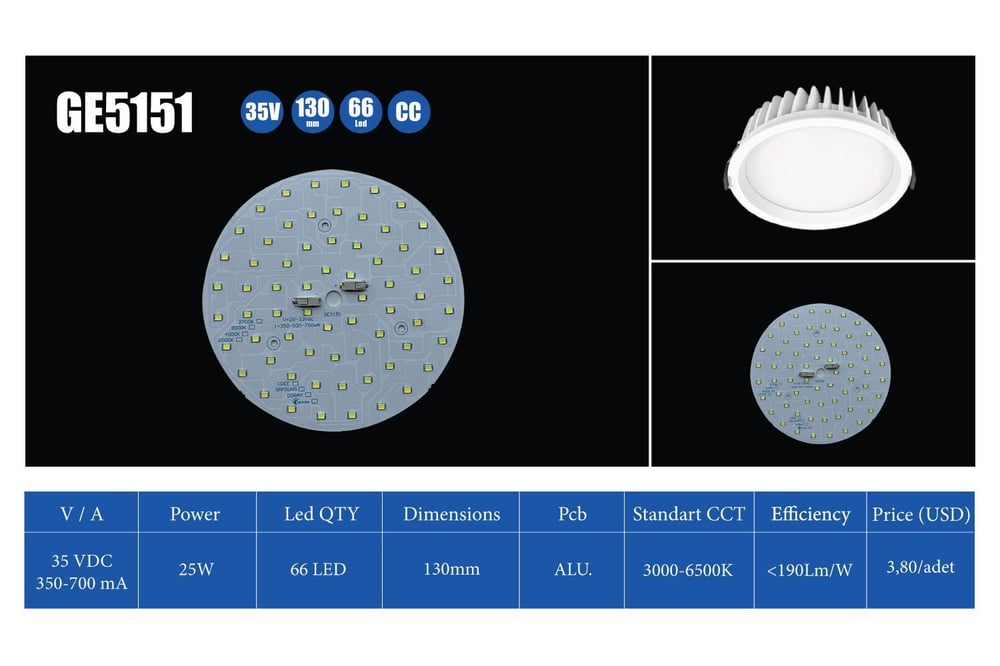 GE5151 25W 35V 700MA GÜNIŞIĞI 3000K 66LED 130MM