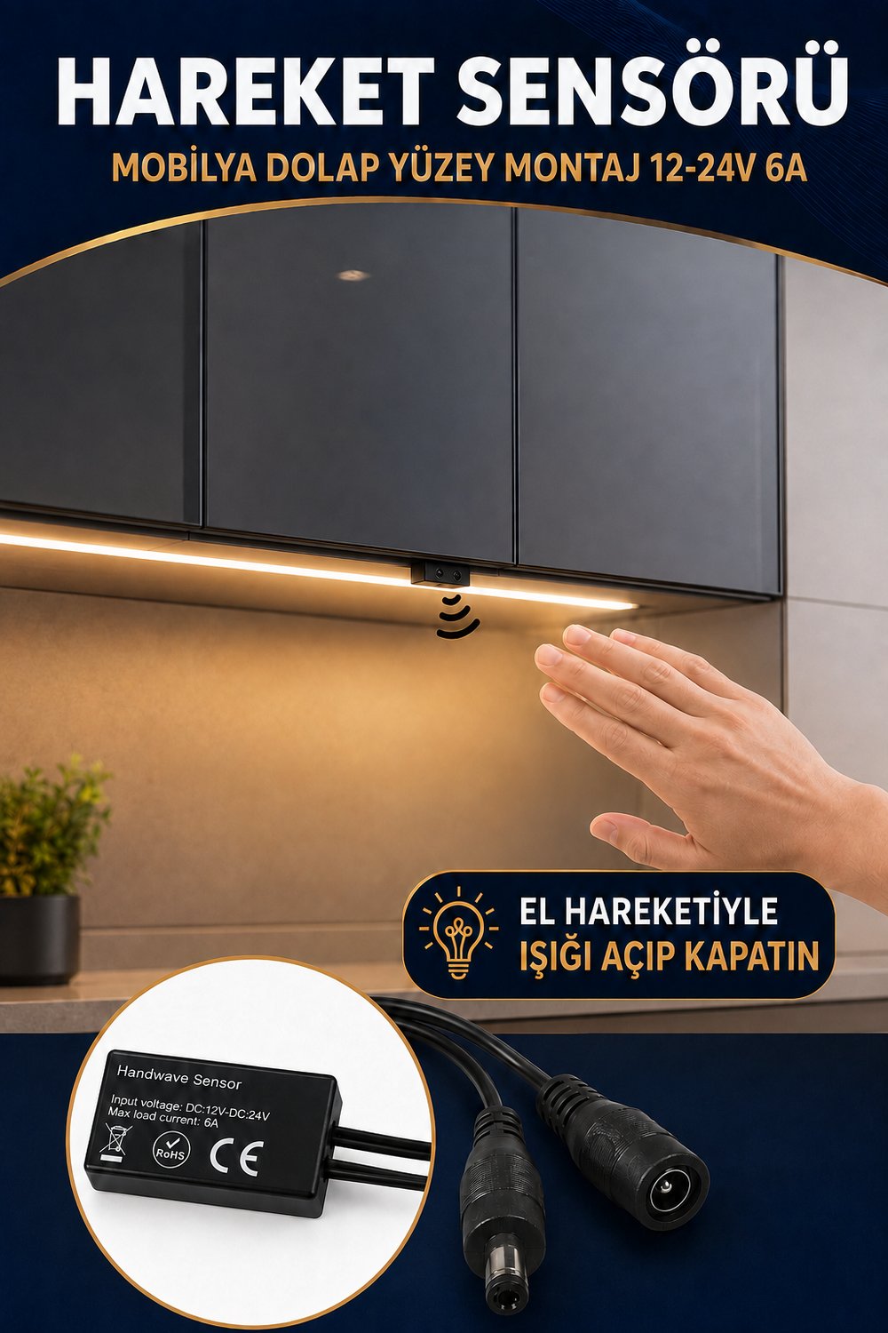 HAREKET SENSOR MOBİLYA DOLAP 12-24V 6A YÜZEY MONTAJ