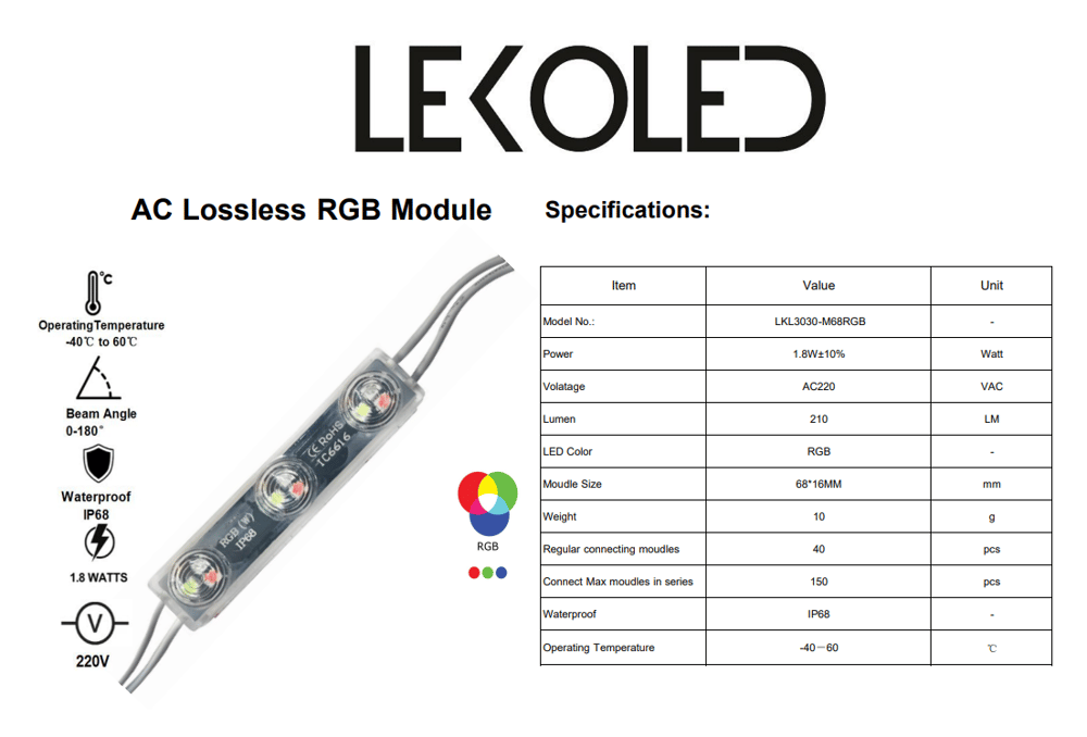 10 Adet RGB 3030 2W MODÜL LED 220V