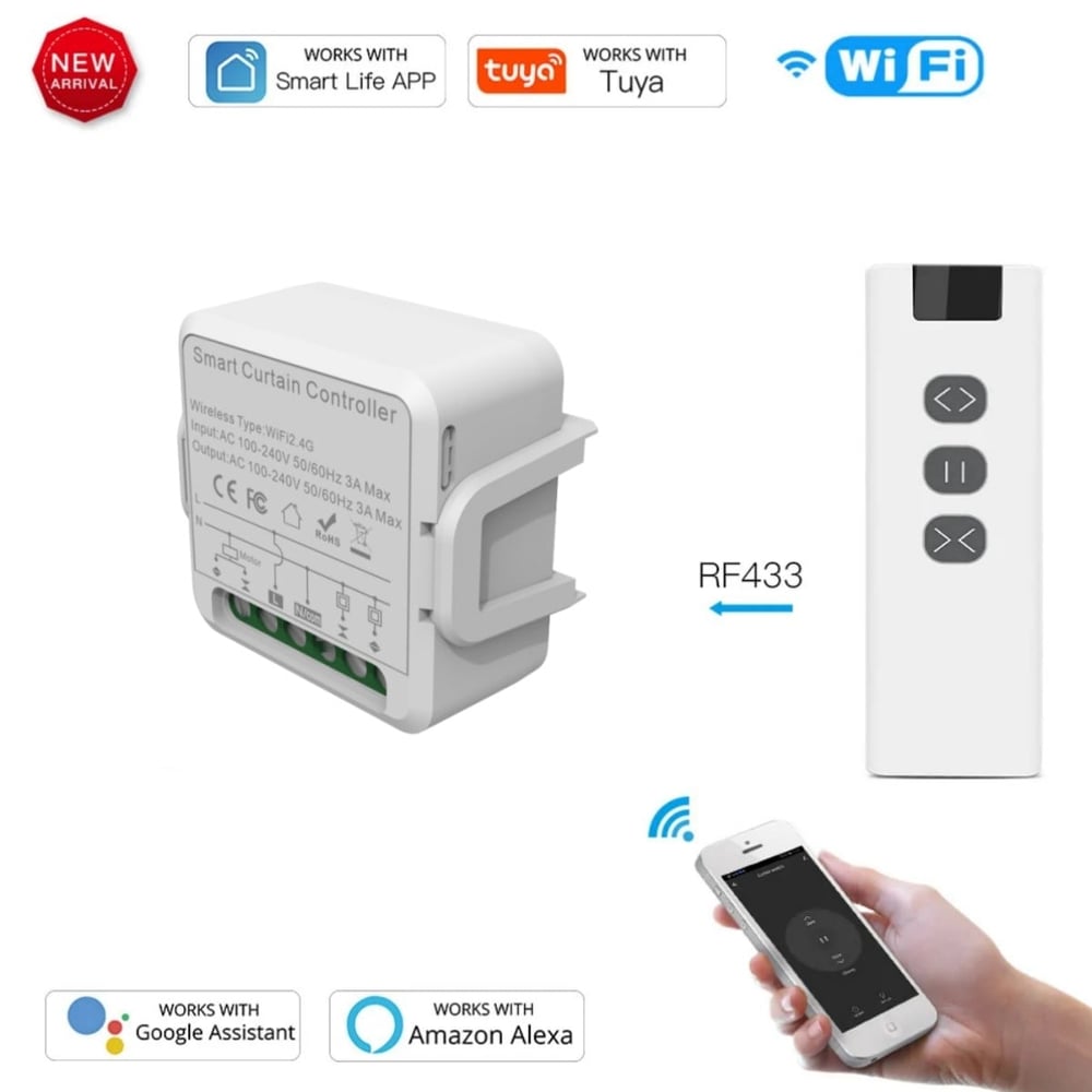 WiFi Akıllı Perde Kontrol Modülü – RF433 Uzaktan Kumanda Destekli Tuya  Smart Life uyumlu