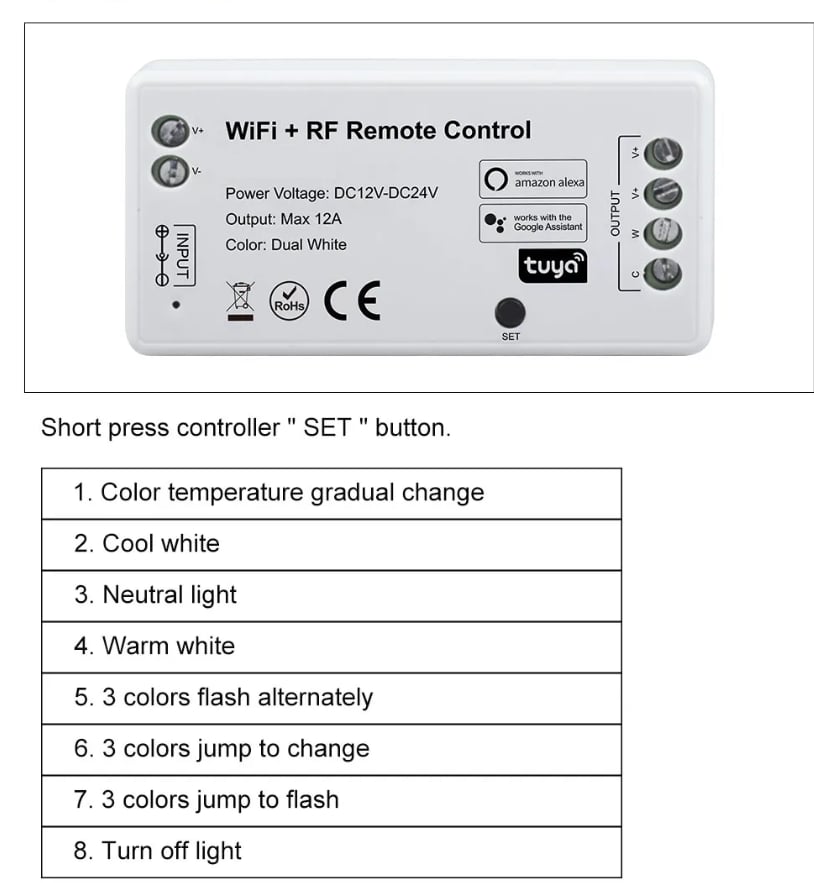 WIFI RF TUNABLE LED KONTROL ÜNİTESİ 12/24V 12A