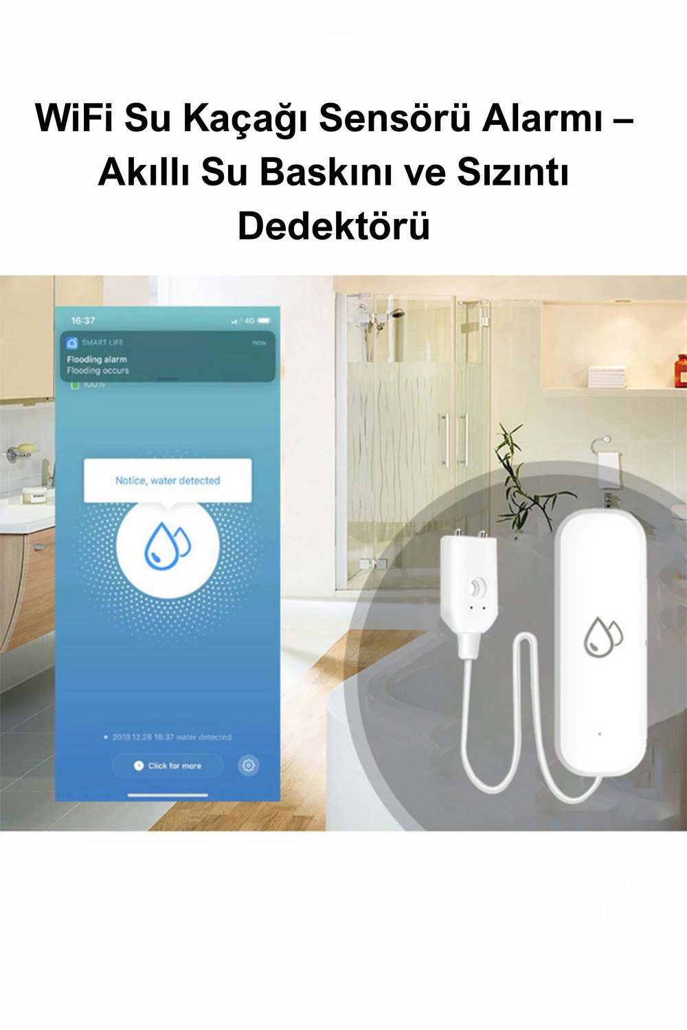 WiFi Su Kaçağı Sensörü Alarmı – Akıllı Su Baskını ve Sızıntı Dedektörü