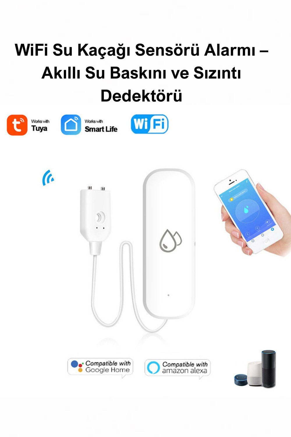 WiFi Su Kaçağı Sensörü Alarmı – Akıllı Su Baskını ve Sızıntı Dedektörü