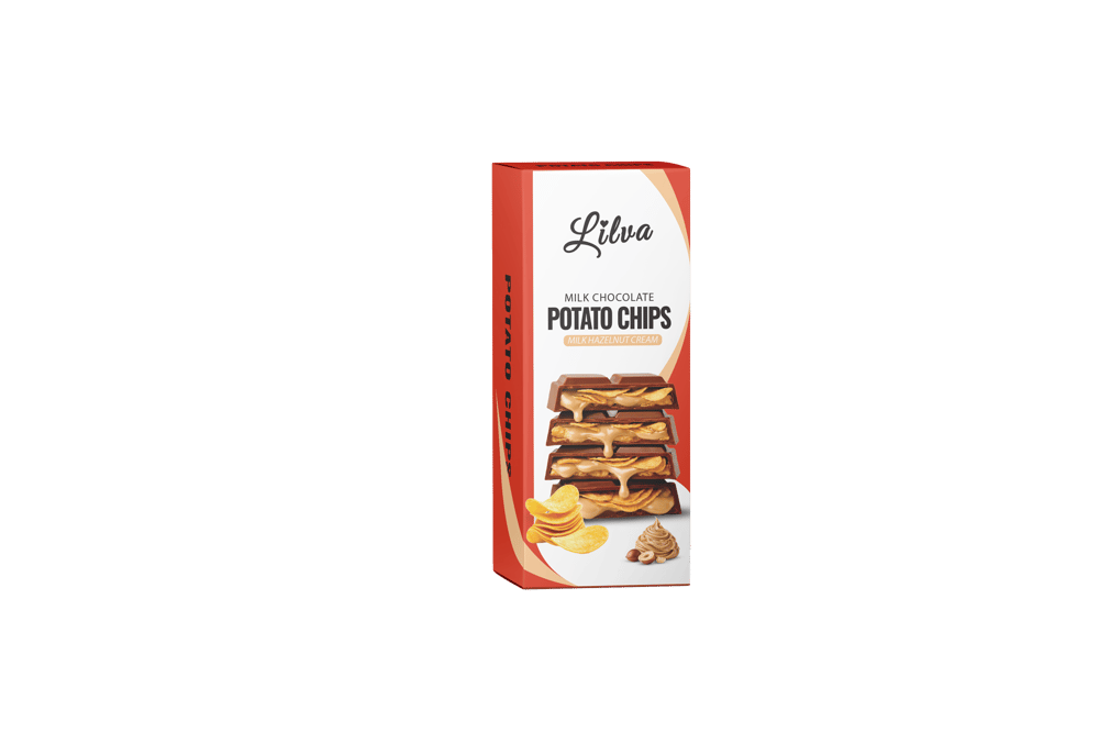 Lilva Milk Hazelnut Cream and Potato Chips Filled Chocolate Bar 90 gr