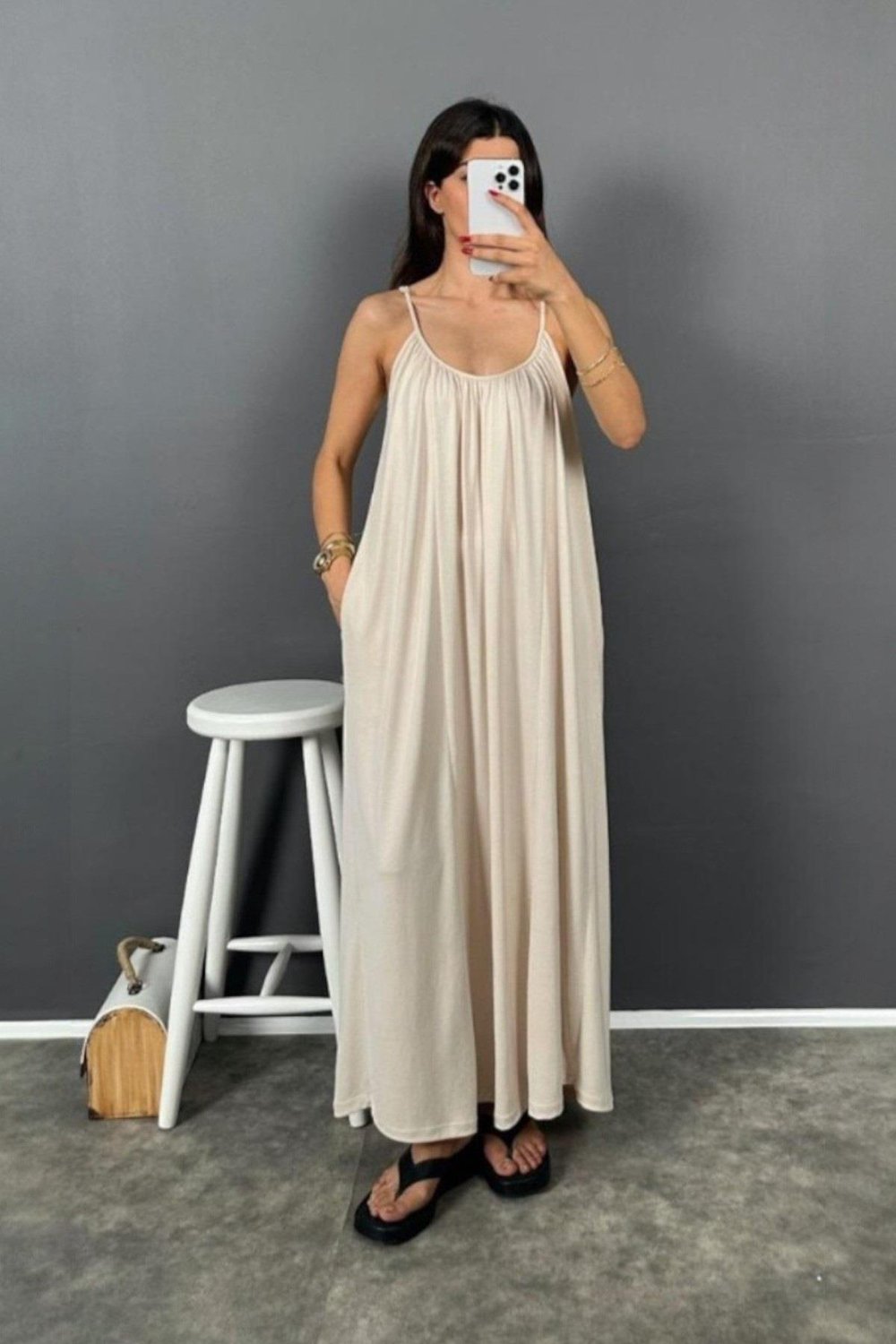 Premium Kalite Modal Kumaş İp Askılı Elbise 3224