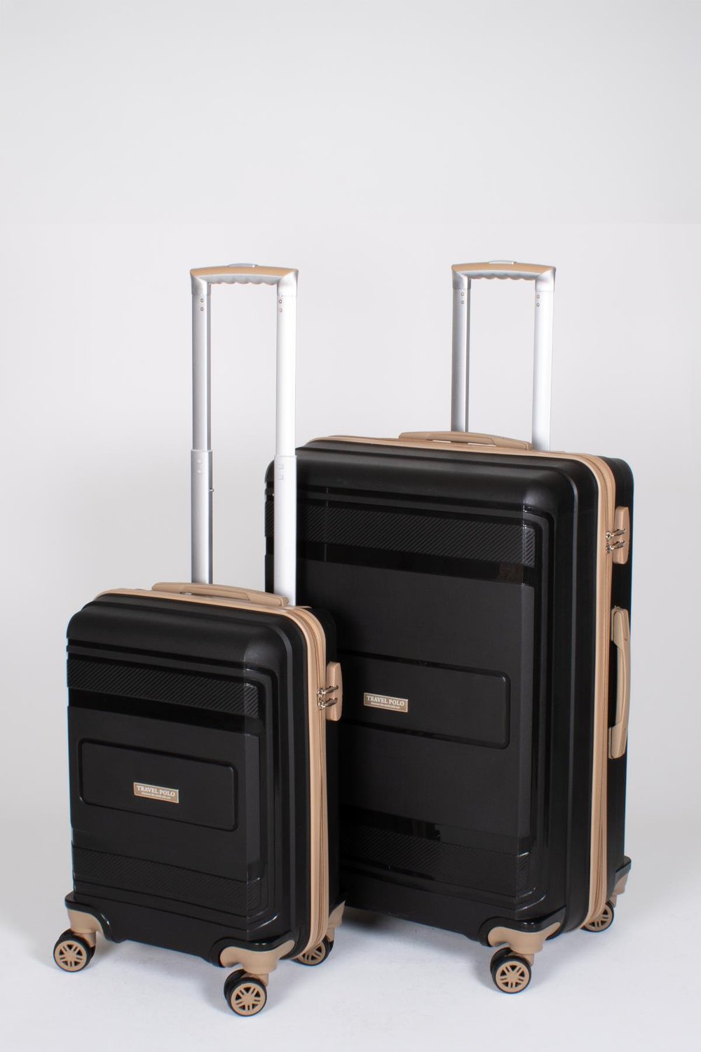 Travel Polo 2'li Valiz Seti (Küçük Büyük) Kırılmaz Siyah Gold 1017