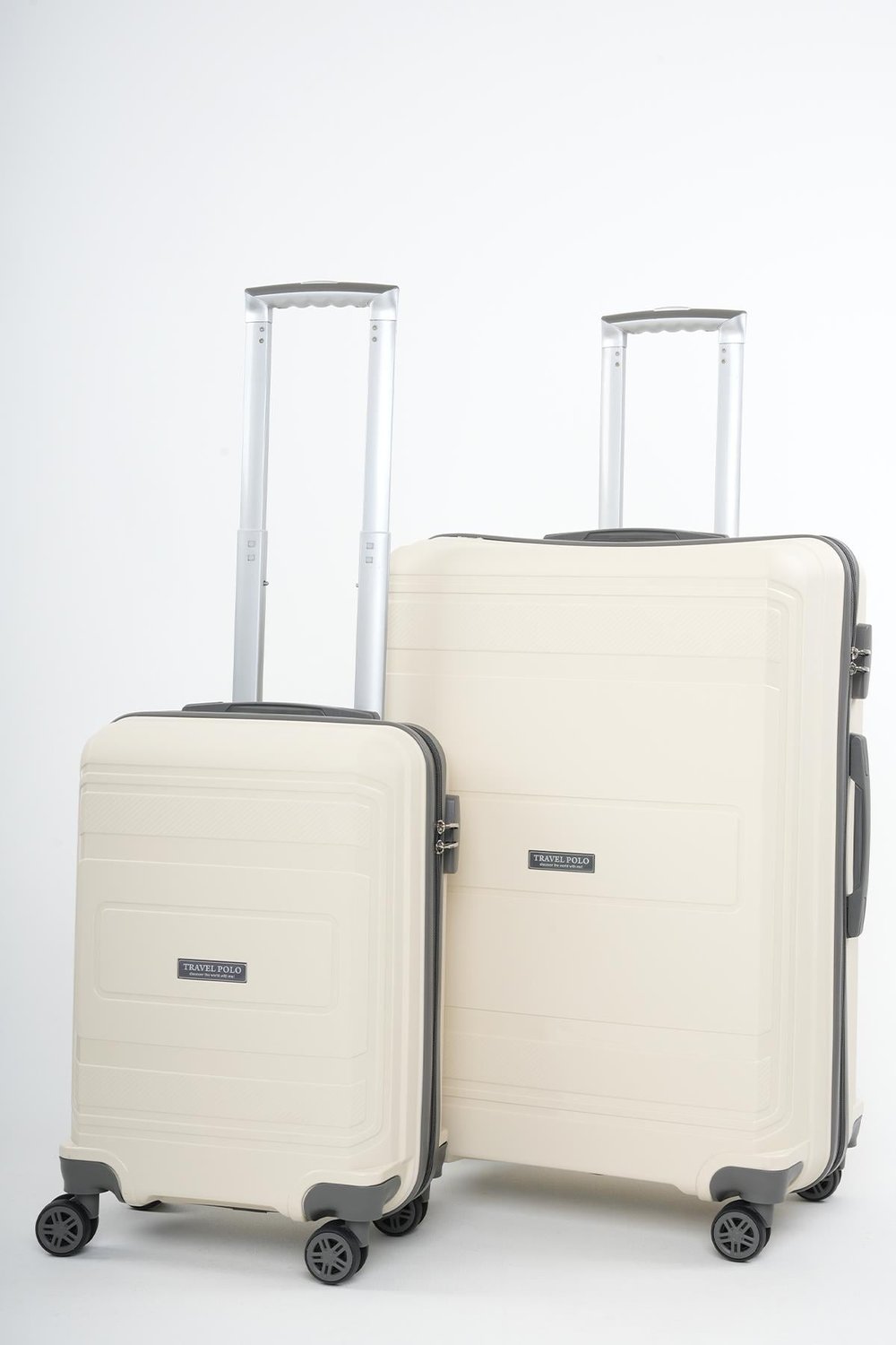 Travel Polo 2'li Valiz Seti (Küçük Büyük) Kırılmaz Krem Gri 1017
