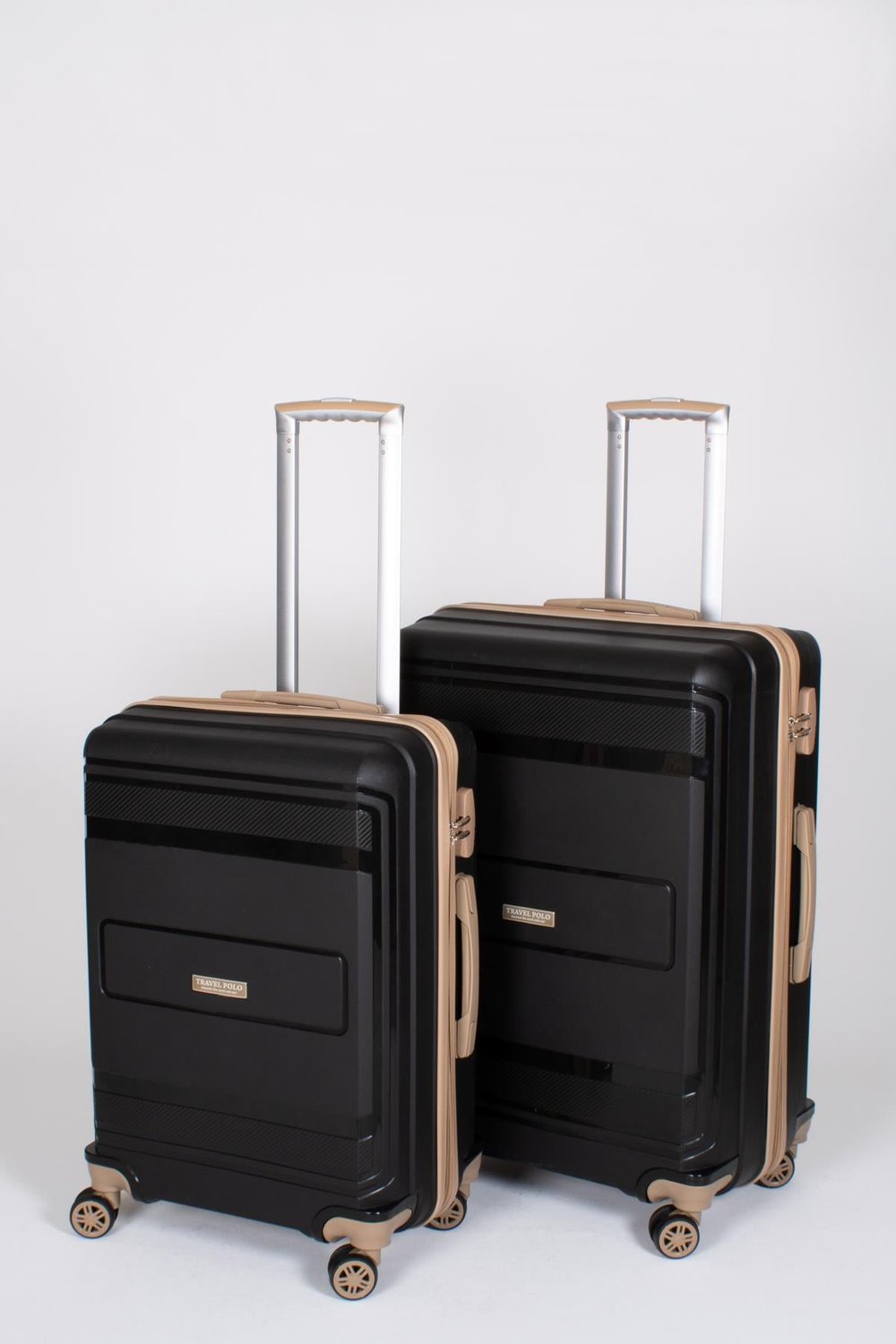 Travel Polo 2'li Valiz Seti (Orta Büyük) Kırılmaz Siyah Gold 1017