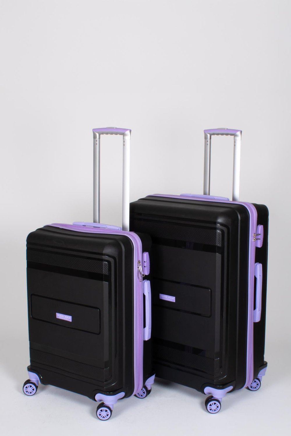 Travel Polo 2'li Valiz Seti (Orta Büyük) Kırılmaz Siyah Lila 1017