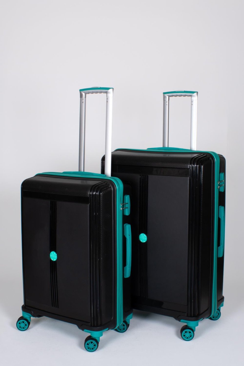 Travel Polo 2'li Valiz Seti (Orta Büyük) Kırılmaz Siyah Cam Göbeği 1018