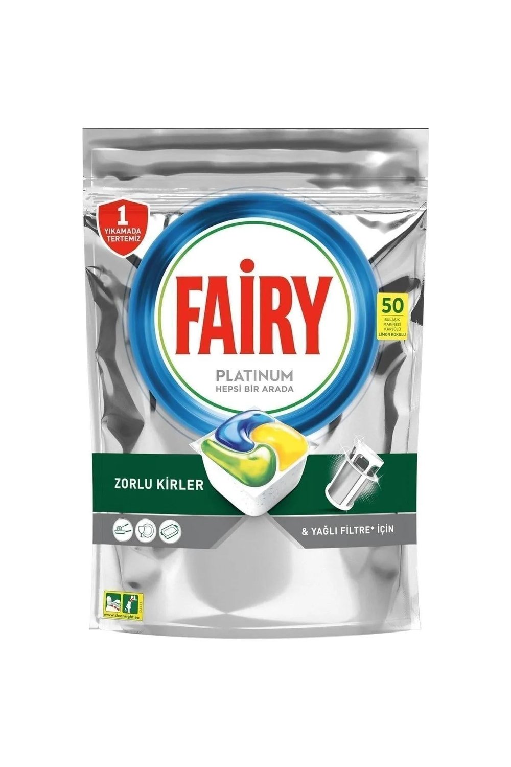 Fairy Platinum Bulaşık Makinesi Deterjanı Tableti/Kapsülü Limon Kokulu 50 Yıkama