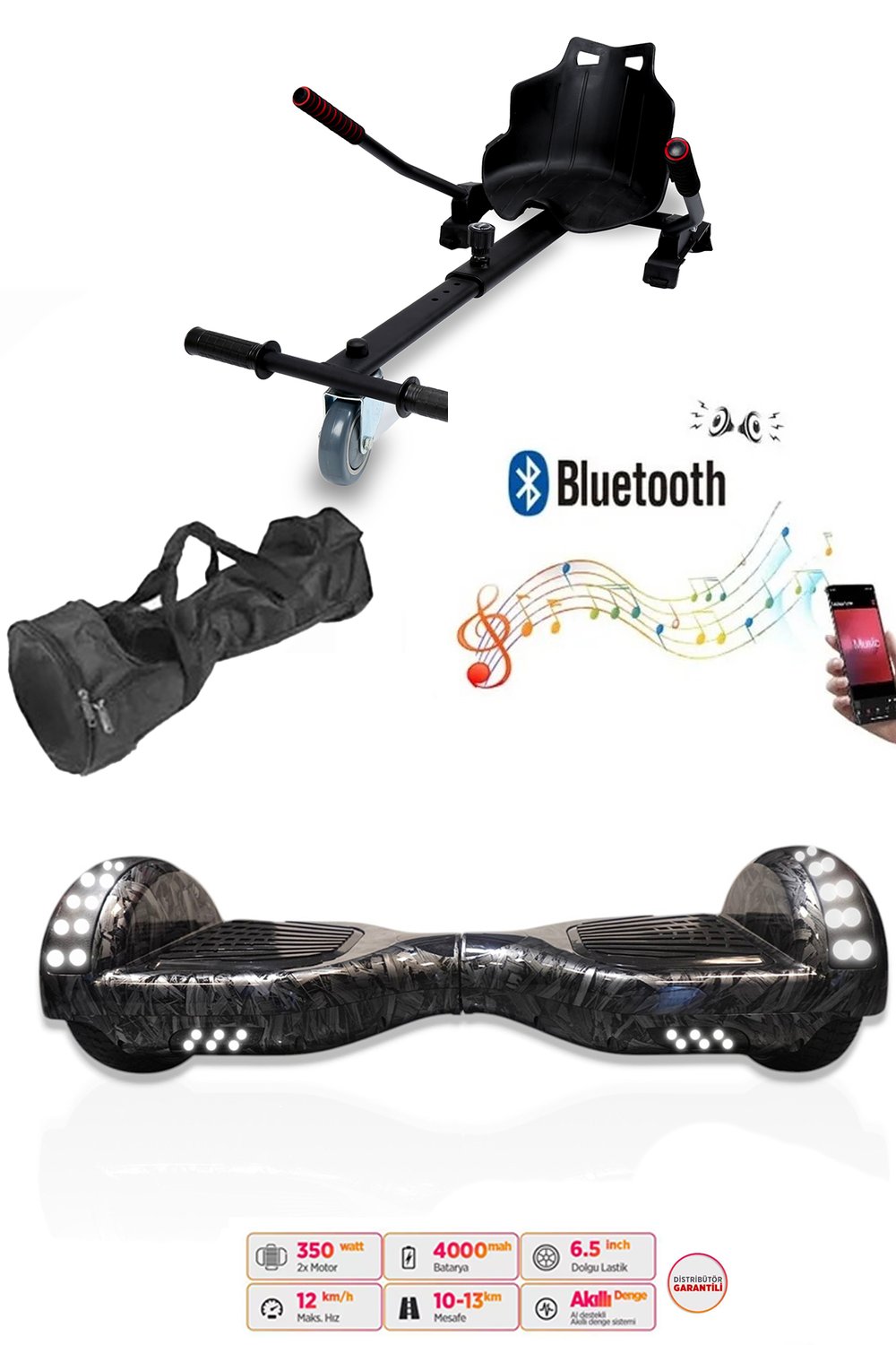 Citymate Elektrikli Kaykay Akıllı Denge Hoverboard + HoverKart + Çanta FULL LEDLİ EXTREM PAKET D27