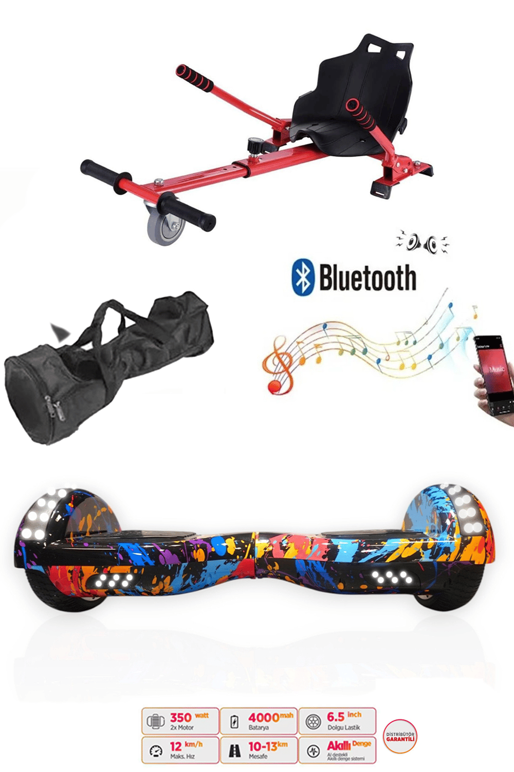 Citymate Elektrikli Kaykay Akıllı Denge Hoverboard + HoverKart + Çanta FULL LEDLİ EXTREM PAKET D26