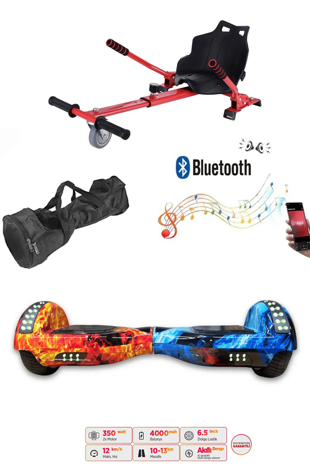 Citymate Elektrikli Kaykay Akıllı Denge Hoverboard + HoverKart + Çanta FULL LEDLİ EXTREM PAKET D10