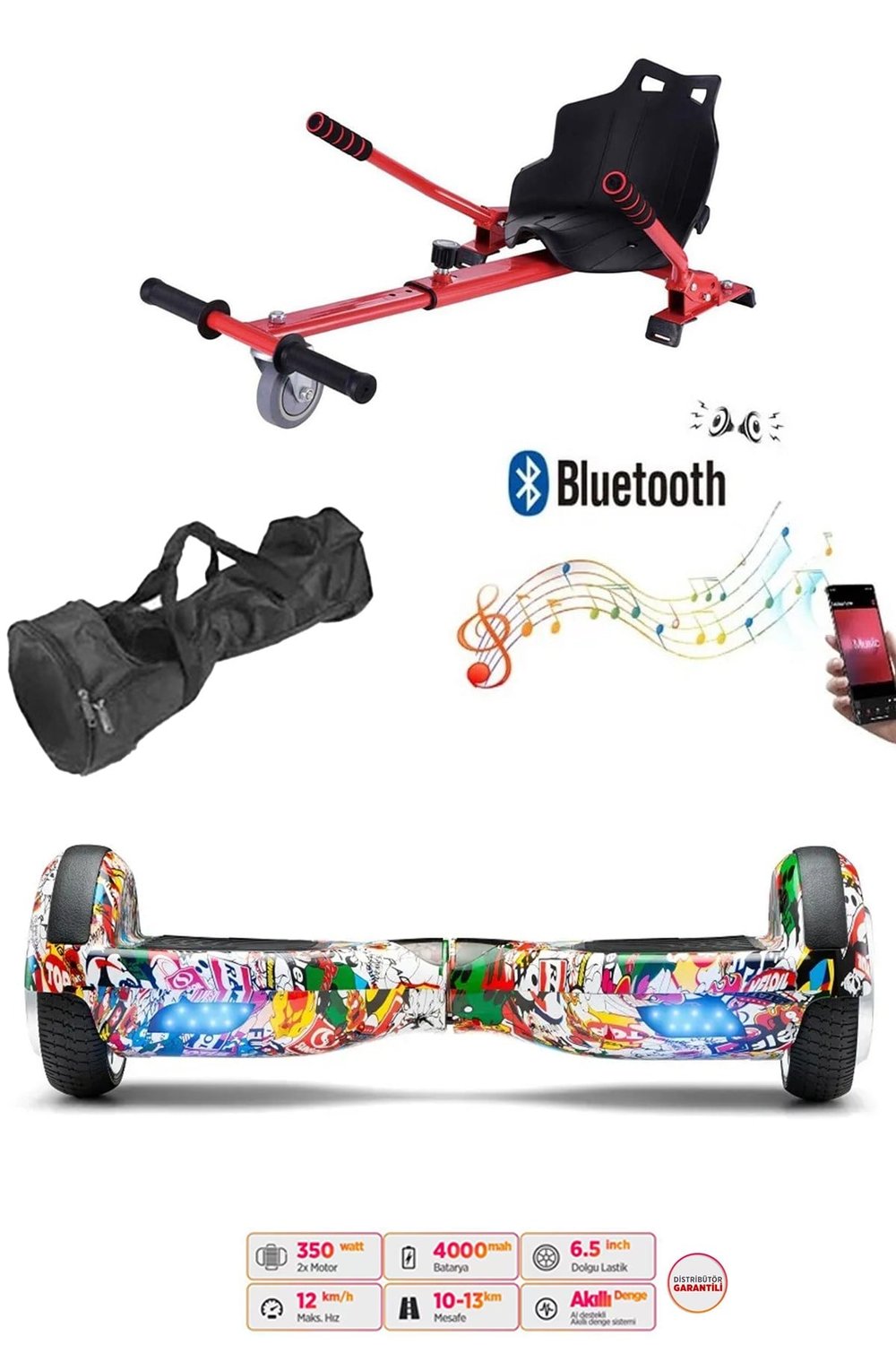 Citymate Elektrikli Kaykay Hoverboard Akıllı Denge 6.5 Inch + HoverKart + Çanta EXTREM PAKET D19